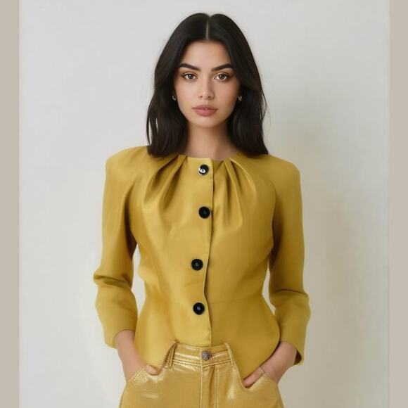 Victor Alfaro Antique Gold Satin Fitted Elegant Formal Evening Jacket Sz 6 NWT - Picture 1 of 12